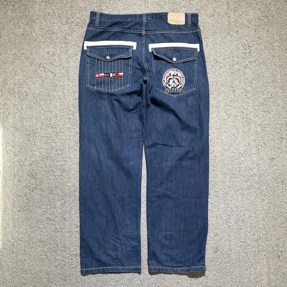 Vintage Y2K Red Ape Jeans Mens 38x31 Blue Medium Wash Wide Leg Embroidered Baggy - Image 1 of 4