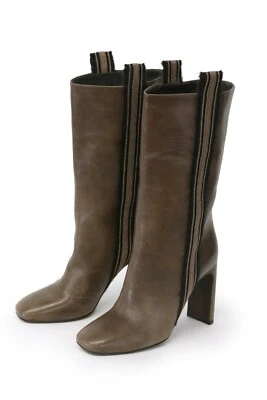 Bota Brunello Cucinelli 100 % cuero con cuentas brillantes a mitad de pantorrilla 37/7US A191 NUEVA SIN CAJA $2995 Foto 1 de 4