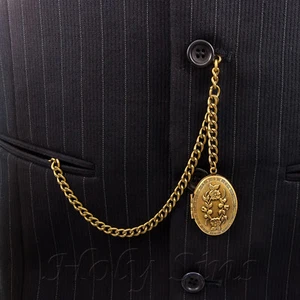 Brand New Bronze Single Albert Pocket Watch Fob Chain With Locket - Picture 1 of 6