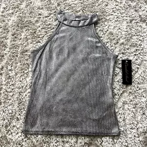 Silver Disco Women Tank Top SMALL Shimmer Y2K Glam Party 90s Halter Candid Soul - Picture 1 of 7