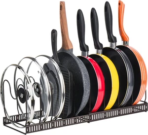 Expandable Pans Organizer Rack, 10 Adjustable Compartments, Cookware Holder for - Picture 1 of 6