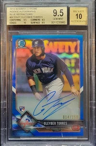 2018 BOWMAN CHROME GLEYBER TORRES ROOKIE RC BLUE REF AUTO AUTOGRAPH /150 BGS 9.5 - Picture 1 of 2