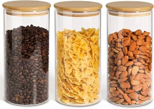 ComSaf Luftdichte Glas Aufbewahrung Kanister mit Holzdeckel (1,5 Quart), 3er Set Glas - Bild 1 von 9