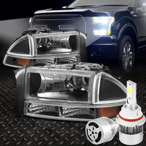 BLACK HOUSING HEADLIGHT+AMBER CORNER+WHITE LED 9007 HID W/FAN FOR 97-04 DURANGO - Picture 1 of 9