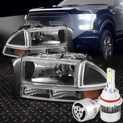 黑色房屋前灯+琥珀角+白色 LED 9007 HID 带风扇 适用于 97-04 DURANGO — 第 1/4 张图片