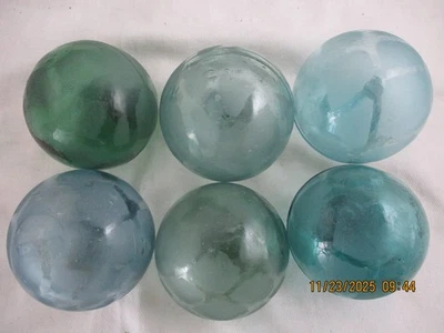 6 flotadores de pesca de vidrio japonés peinado en la playa de Alaska, patrón de red grabada natural Foto 1 de 4