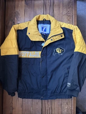 Chaqueta acolchada negra vintage años 90 CU Boulder Colorado Buffaloes Logo 7 talla L Foto 1 de 3