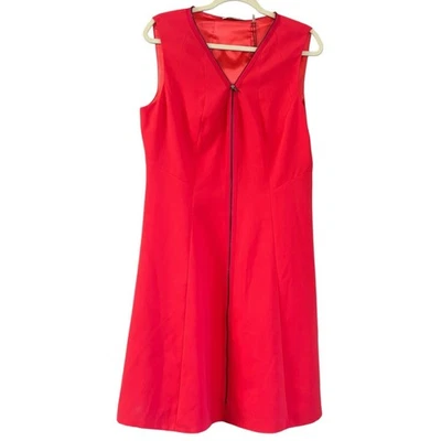 Tahari Lucine Dress Coral Pink Zip Dress Women’s Sz 14 Conservative Workwear  - Image 1 of 4