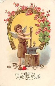 A17/ Valentine's Day Holiday Postcard Embossed 07 Wilton Maine Blacksmith Anvil1 - Picture 1 of 2