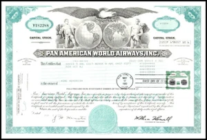 Pan Am Stock Certificate with NYSE First Day of Issue Cancel ~ Sc 2630 ~ Unusual - Picture 1 of 3