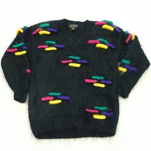 Vintage Mohair Knit Sweater Women Size XS Black 3D Rare Unique Made In Hong Kong - Picture 1 of 12