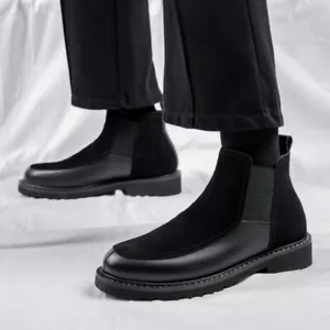 Men's Winter Leather Boots British Chelsea Boots Plush High Top Leather Boots Sz - Picture 1 of 22
