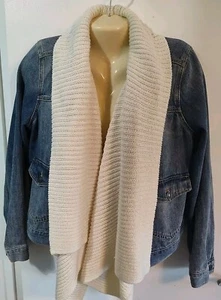 Abercrombie & Fitch M Denim Jean Jacket w/ Attached Cream Knit Draped Shawl EUC! - Picture 1 of 6