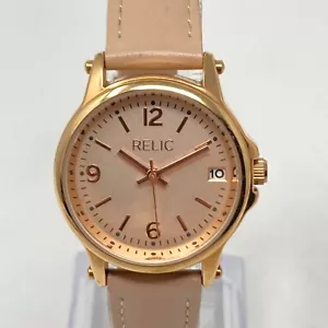 Relic Watch Women 28mm Rose Gold Tone Date Blush Leather 30M New Battery 8" - Picture 1 of 19