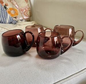 Handblown Amethyst Purple Punch Cocktail Cups Mugs Blown Glass Set 4 Blenko? VTG