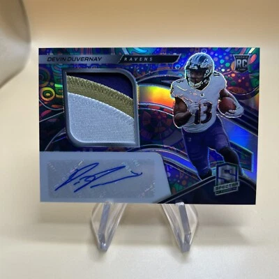 2020 Panini Spectra Devin Duvernay Rare Prizm Rookie Patch Auto RC 3/5 Ravens - Image 1 of 4