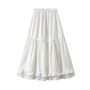 Damen Spitzenbesatz Petticoat A-Linie Rock Lolita Midi Unterrock Schlupfkleid Rock - Bild 1 von 12