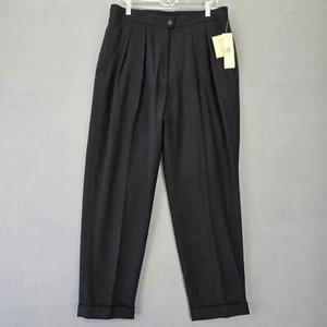 Rena Rowan Pants Womens Size 14 Black 100% Wool Preppy Pleated Trouser Straight - Picture 1 of 11