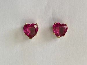6mm Lab Ruby Faceted Heart Stud Earrings Yellow Gold Filled Posts by Ageratum - Picture 1 of 14