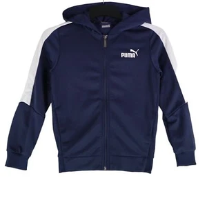 Puma Boys Zip Up Hoodie Logo Blue Size 9-10 Years Colourblock Long Sleeve Hooded - Picture 1 of 8
