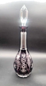 Bohemian Glass Decanter w/Stopper Crystal Cut to Clear Purple Amethyst Traube - Picture 1 of 7