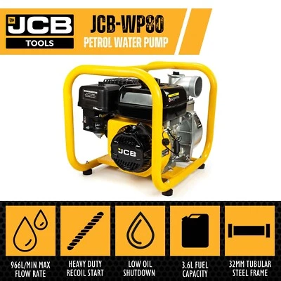 JCB TOOLS JCB 80mm 3" inch Petrol Water Pump 7.5hp 244cc 4-Stroke JCB-WP80