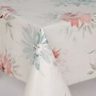 Large Bloom Flowers Pink and Blue Floral Beige Ground PVC Vinyl Table Cloth