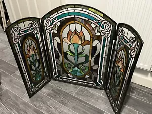 Beautiful Arts & Crafts Stained Glass Three Section Fire Screen - Picture 1 of 10