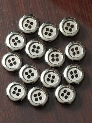 14 Silver Toned 5/8 "Round 4 Hole Metal Buttons Vintage for Shirts Sewing Crafts - Image 1 of 4