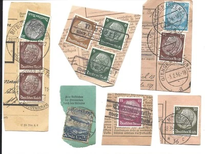 ALEMANHA - SEIS DIFERENTES CORTES DE CARTÃO DE REGISTRO DA DÉCADA DE 1930 COM SELOS E CANCELAMENTOS h - Imagem 1 de 2