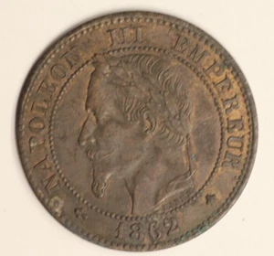 FRANCE NAPOLEON III 1862 A DEUX 2 CENTIMES, Paris Mint BRONZE km# 796 1664 - Picture 1 of 2