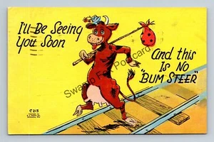 Postcard Humor I'll Be Seeing You Soon and This Is No Bum Steer Cow - Picture 1 of 2