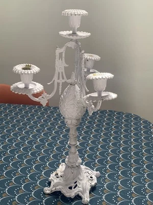 Shabby Chic white and gold heavy brass Candle Holder 4 arms  - Image 1 of 4