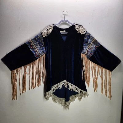Vintage Handmade Native  Tribal Themed Heavy Fleece Tunic Theater Costume Blue 1 - Image 1 of 4
