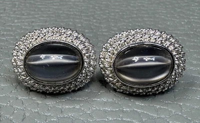 Gemelos chapados en oro blanco ágata gris borde cuerda concéntrica vintage Foto 1 de 3