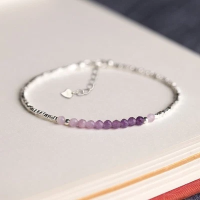 Amethyst Purple Crystal Sterling Silver Beaded Healing Protection Women Bracelet - Image 1 of 4