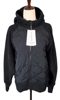 NWT Athleta Sz XL Black “Apres Down Jacket” Soft Shell Hooded Full Zip Fleece - Image 1 of 4