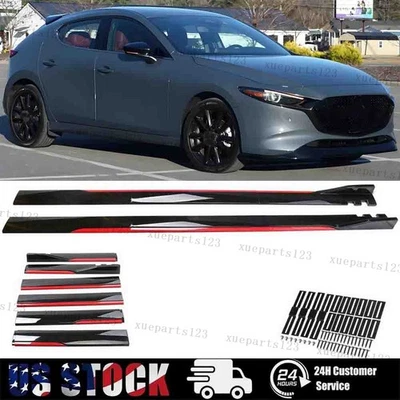 86.6" Black Side Skirt Extension Lip Rocker Panel Red line For Mazda 2 3 5 Sedan - Изображение 1 из 4
