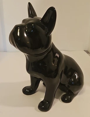 French Bulldog Sculpture 9" Black Glossy Ceramic Bouledogue Francais 10" - Изображение 1 из 4