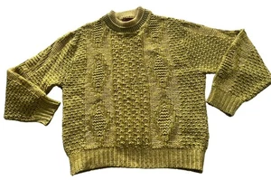 Vintage 60s Sears 100% Wool  Sweater L Green Crew Neck Chunky Knit Grunge Retro - Picture 1 of 8