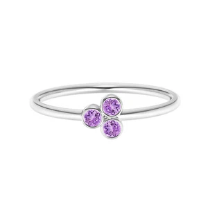 Cluster Ring 3 MM Round Amethyst Gemstone Three Stone Ring 925 Sterling Silver - Picture 1 of 6