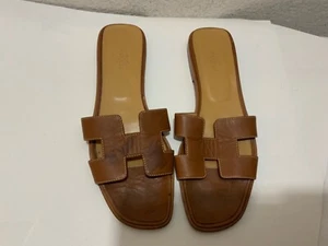 Hermes Oran Sandals Tan brown Women’s Size E.U. 39.5 - Picture 1 of 13