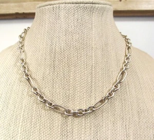 QVC Solid Sterling Silver Textured & Polished 7.5mm Oval Link Chain Necklace 18" - Picture 1 of 14