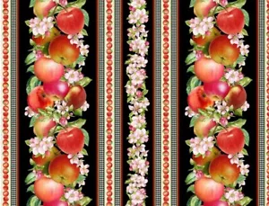 BOLT END 35 INCHES Timeless Treasures Orchard Valley Apple Border Stripe Fabric - Picture 1 of 1