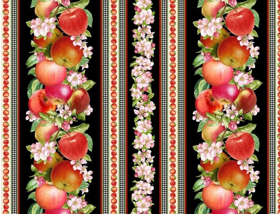 BOLT END 35 INCHES Timeless Treasures Orchard Valley Apple Border Stripe Fabric - Image 1 of 1