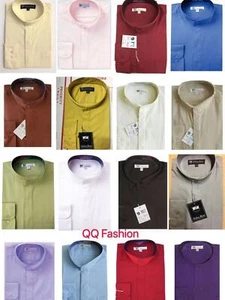 Mens' mandarin collar ( banded collar) dress shirt by Fotino Landi Style SG01 - Picture 1 of 22