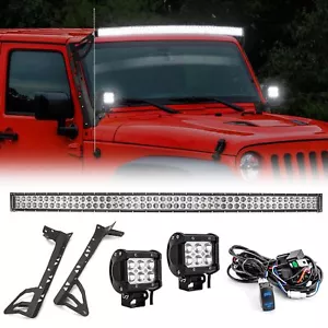 52" LED Light Bar+3" LED Pods with Roof Pillar Mounts For 07-17 jeep Wrangler JK - Picture 1 of 12