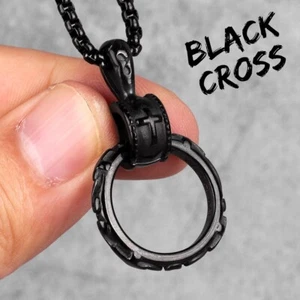 Cross Ring Gold Black Color Never Fade S Steel Men's Long Necklaces Pendant 2023 - Picture 1 of 9