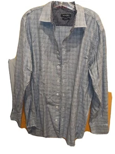 Bugatchi Mens Gray Plaid Woven Classic Fit Button Up Shirt Size XL Long Sleeve - Picture 1 of 6