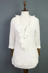 ELISA CAVALETTI CLUB White Ruffle Front 3/4 Sleeve Tunic Shirt Blouse - Picture 1 of 14